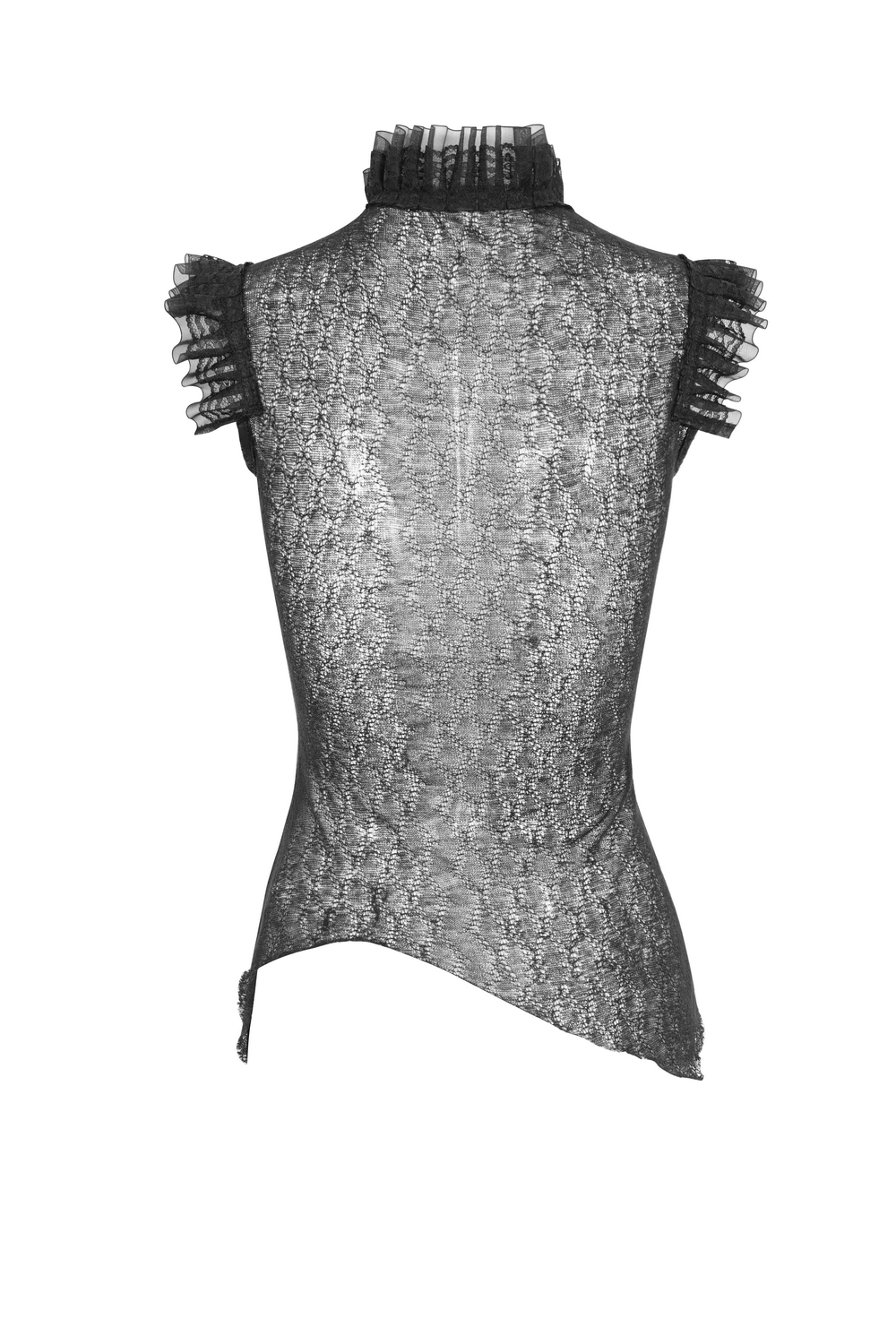 Sophisticated Women's Sheer Black Top with Ruffled Accents