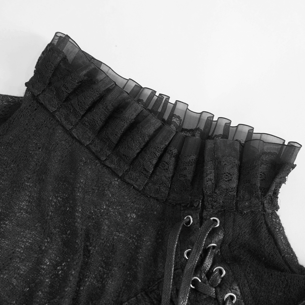 Sophisticated Women's Sheer Black Top with Ruffled Accents