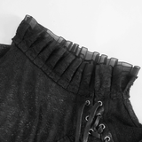 Sophisticated Women's Sheer Black Top with Ruffled Accents