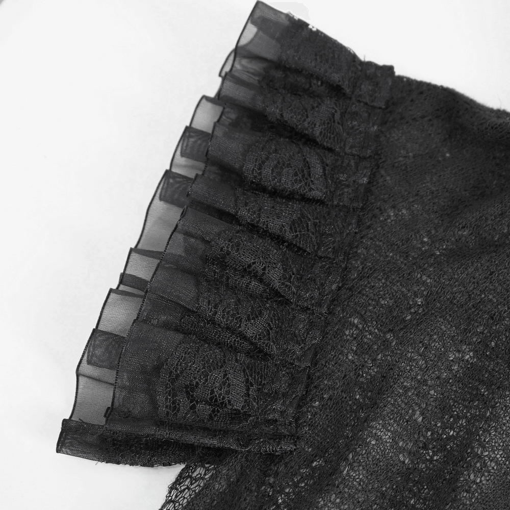 Sophisticated Women's Sheer Black Top with Ruffled Accents