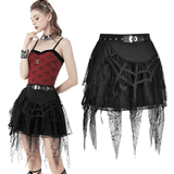 Spiderweb Lace Mini Skirt with Punk-inspired Belt Detail