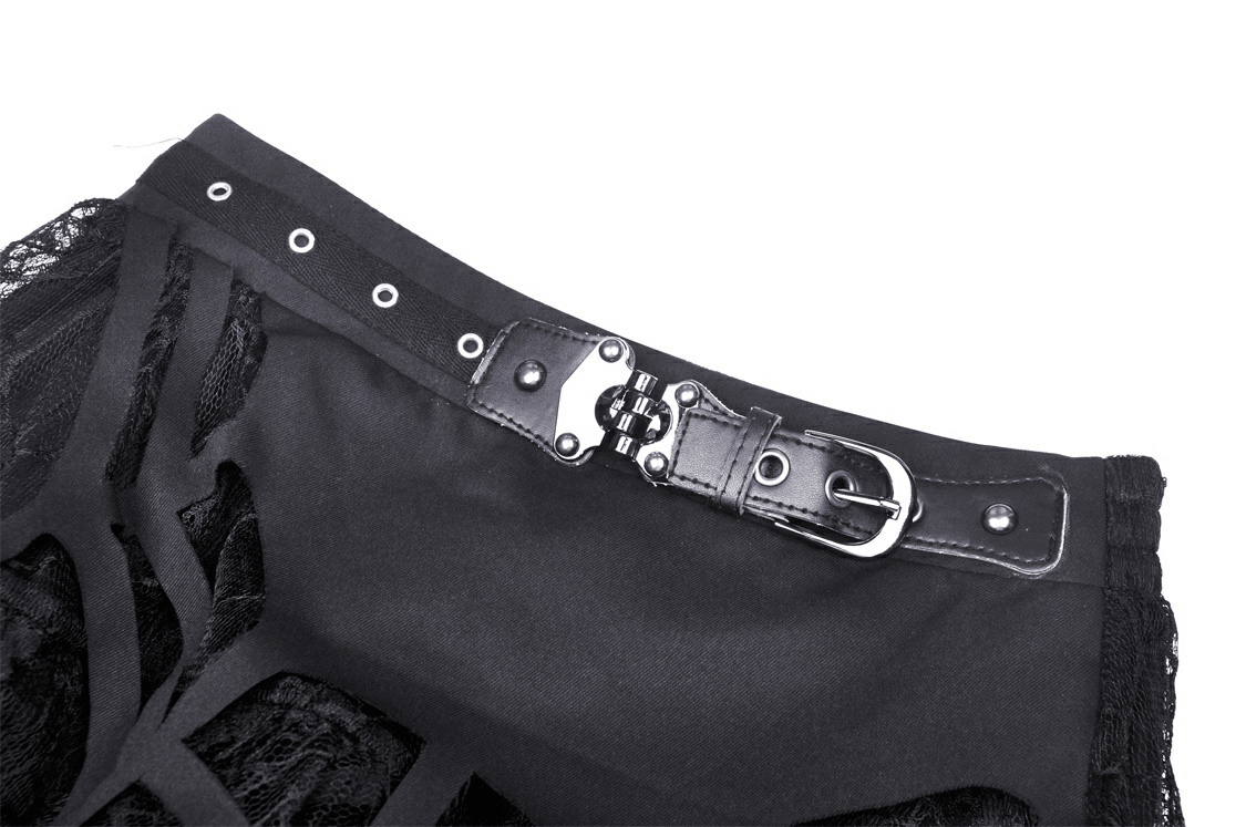 Spiderweb Lace Mini Skirt with Punk-inspired Belt Detail