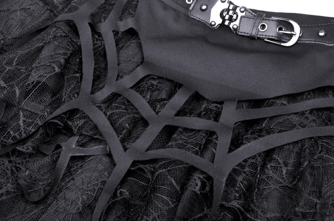 Spiderweb Lace Mini Skirt with Punk-inspired Belt Detail