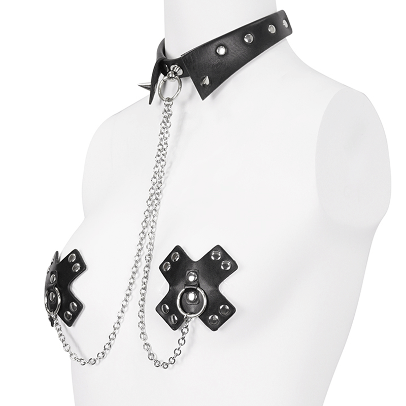 Spiked Choker, Nipples Cover / Riveted Cross Nipples Cover