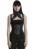 Steampunk Waist Vest with High Collar and Lace-Up Design