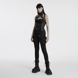 Steampunk Waist Vest with High Collar and Lace-Up Design