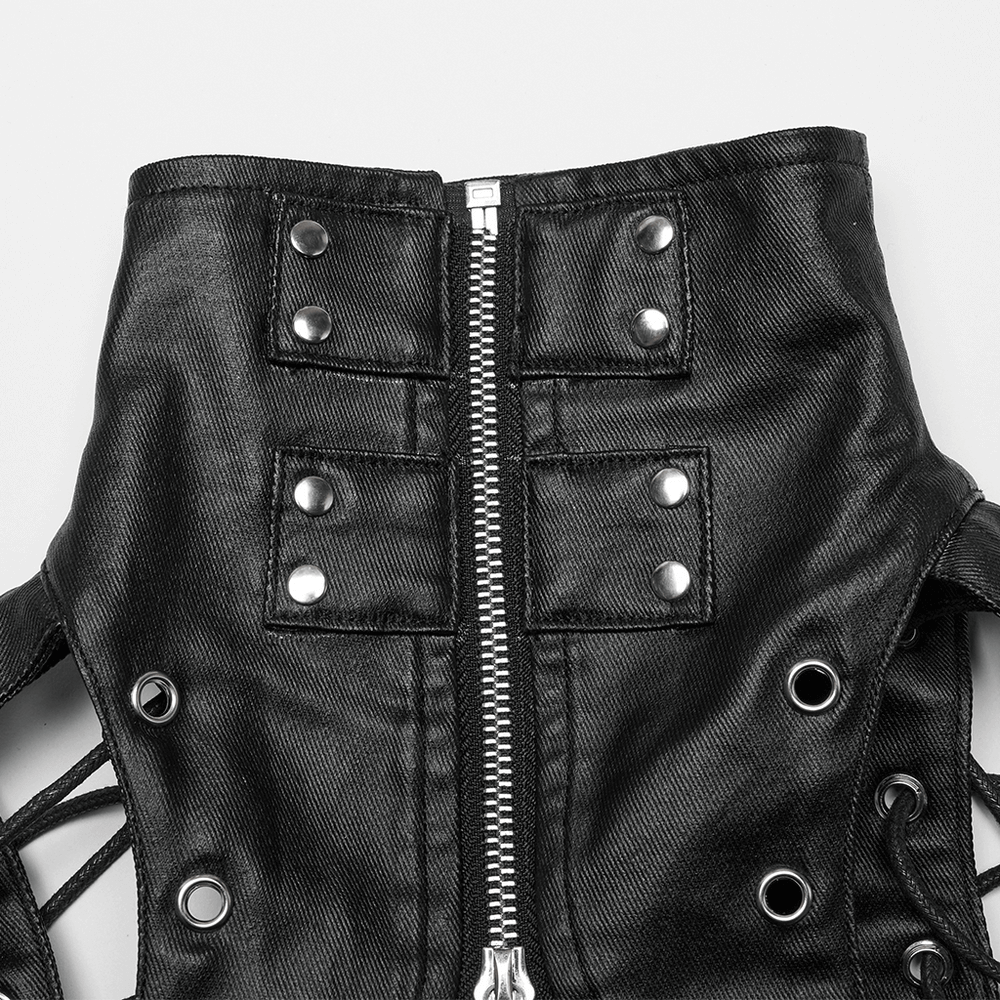 Steampunk Waist Vest with High Collar and Lace-Up Design