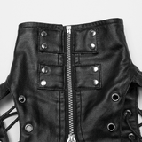 Steampunk Waist Vest with High Collar and Lace-Up Design