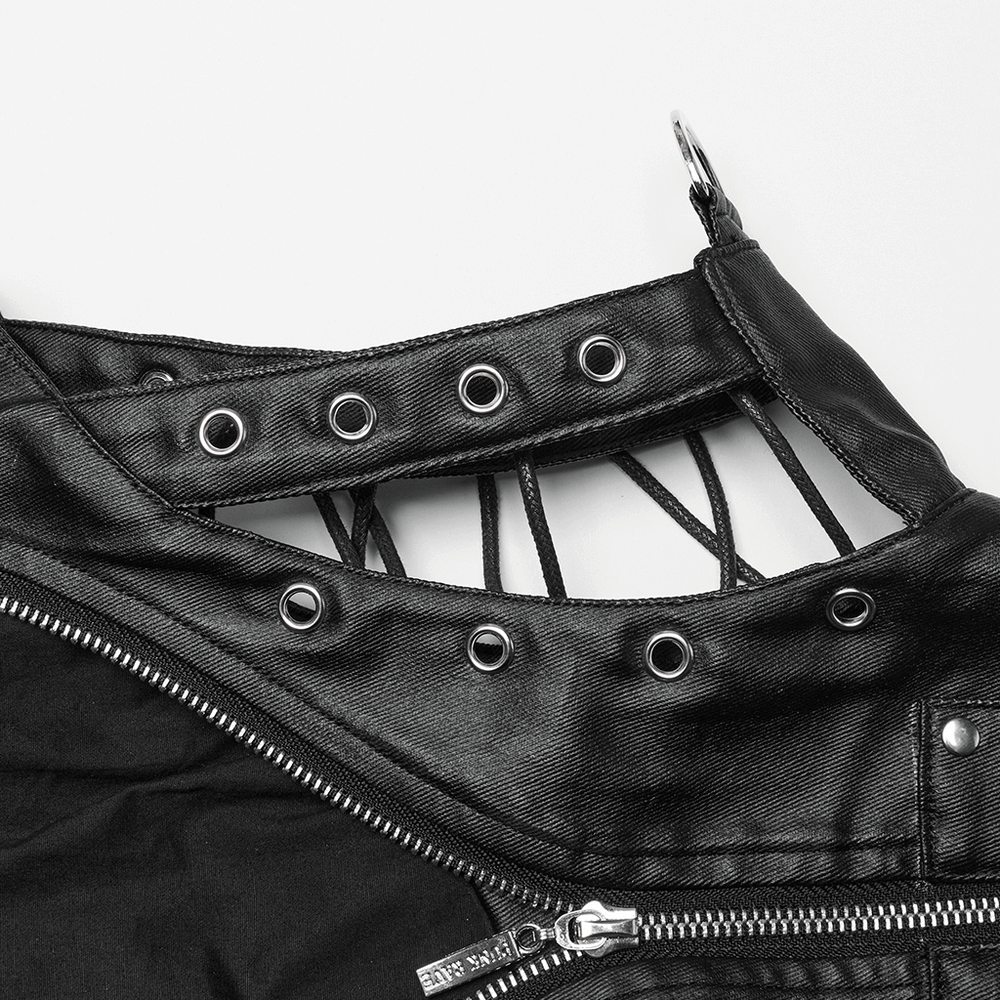 Steampunk Waist Vest with High Collar and Lace-Up Design