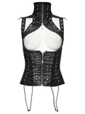 Steampunk Waist Vest with High Collar and Lace-Up Design