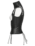 Steampunk Waist Vest with High Collar and Lace-Up Design