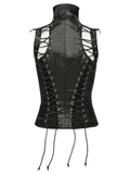 Steampunk Waist Vest with High Collar and Lace-Up Design