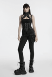 Steampunk Waist Vest with High Collar and Lace-Up Design