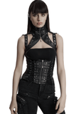 Steampunk Waist Vest with High Collar and Lace-Up Design