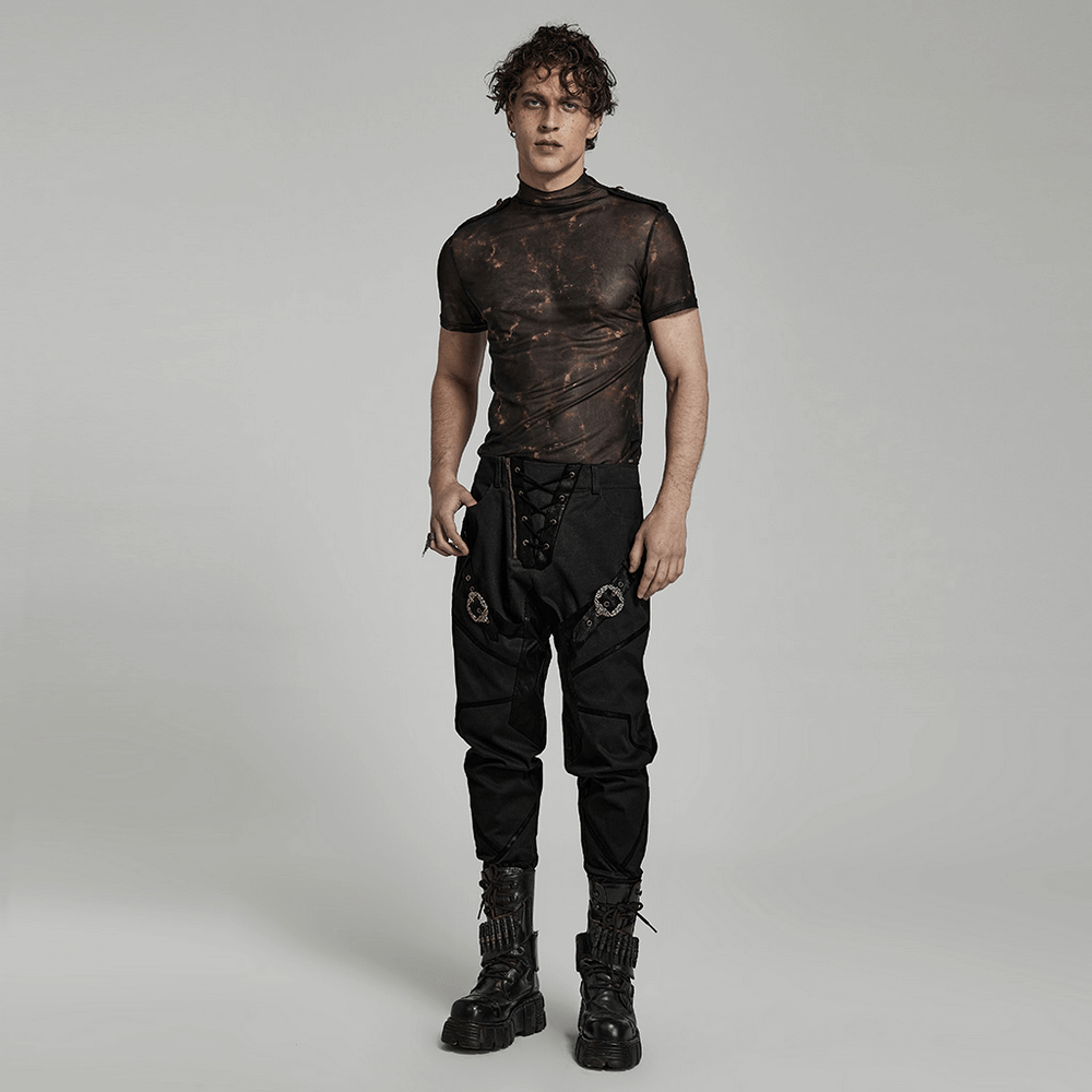 Stretch Mesh Tee with Print and Detailing on Shoulders