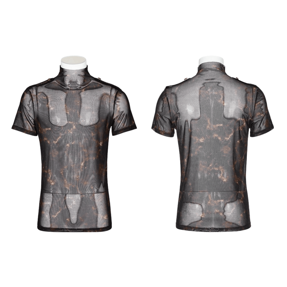 Stretch Mesh Tee with Print and Detailing on Shoulders