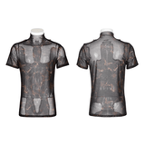 Stretch Mesh Tee with Print and Detailing on Shoulders