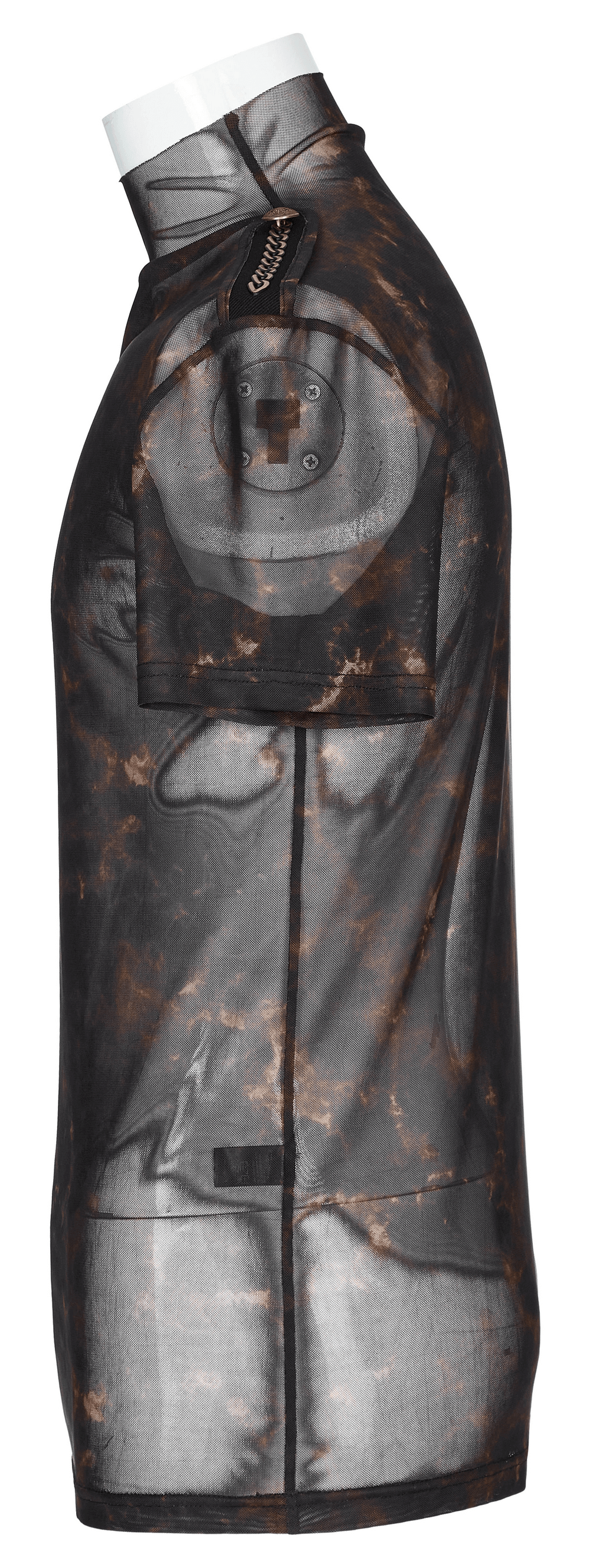 Stretch Mesh Tee with Print and Detailing on Shoulders