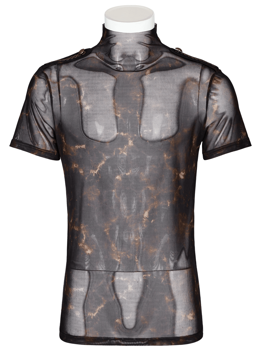 Stretch Mesh Tee with Print and Detailing on Shoulders