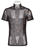 Stretch Mesh Tee with Print and Detailing on Shoulders