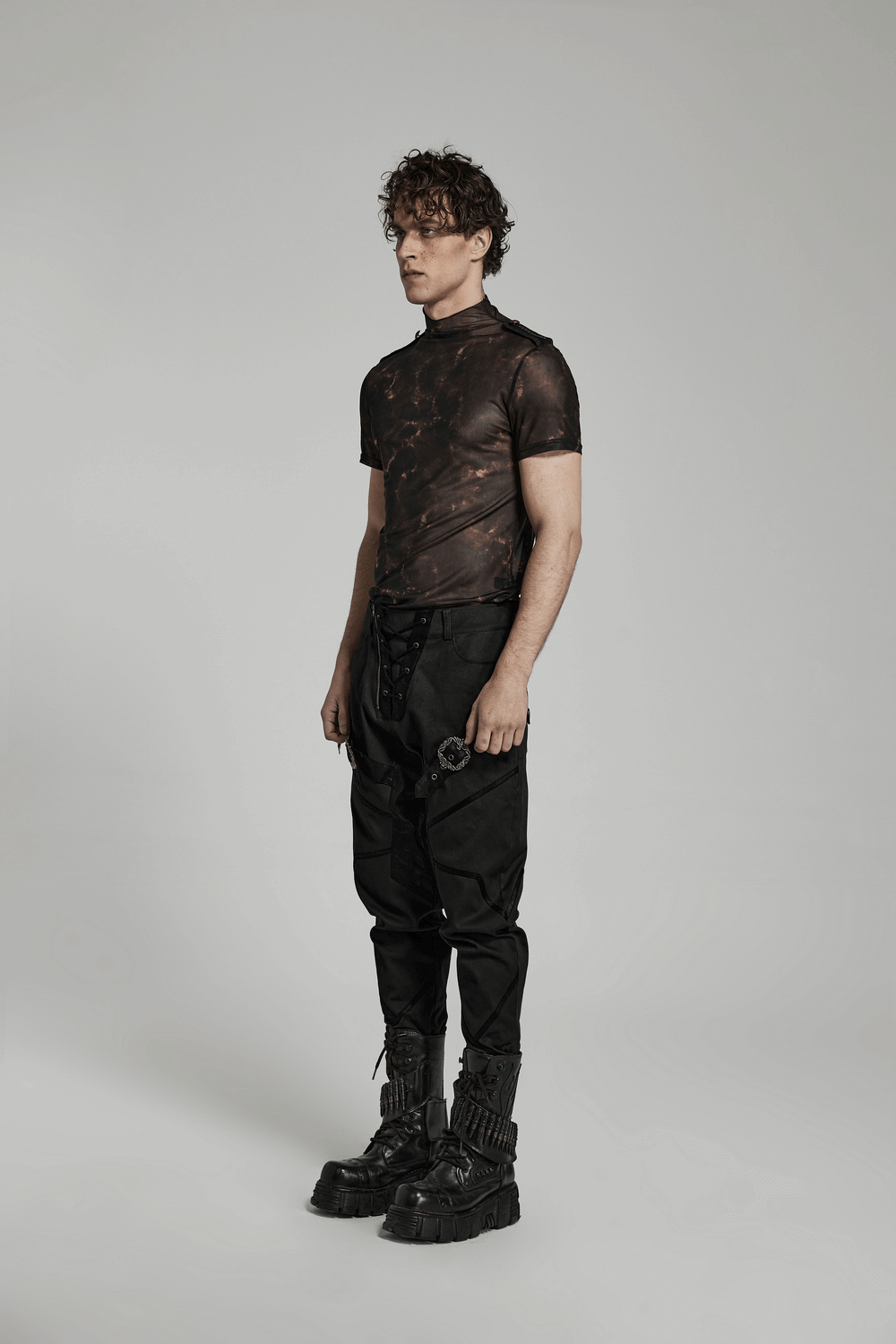 Stretch Mesh Tee with Print and Detailing on Shoulders