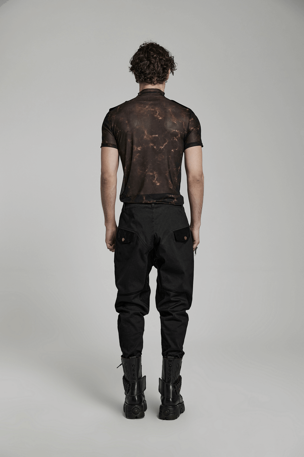 Stretch Mesh Tee with Print and Detailing on Shoulders