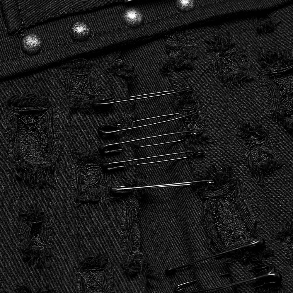 Studded Black Punk Mini Skirt with Safety Pins