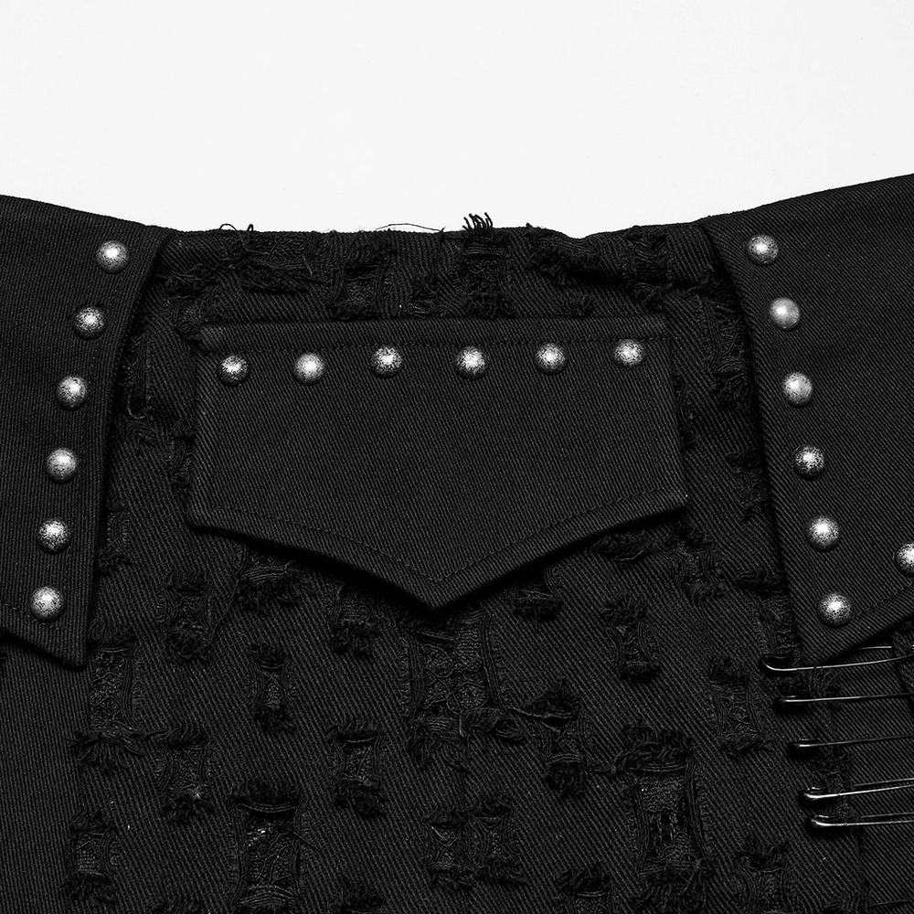 Studded Black Punk Mini Skirt with Safety Pins