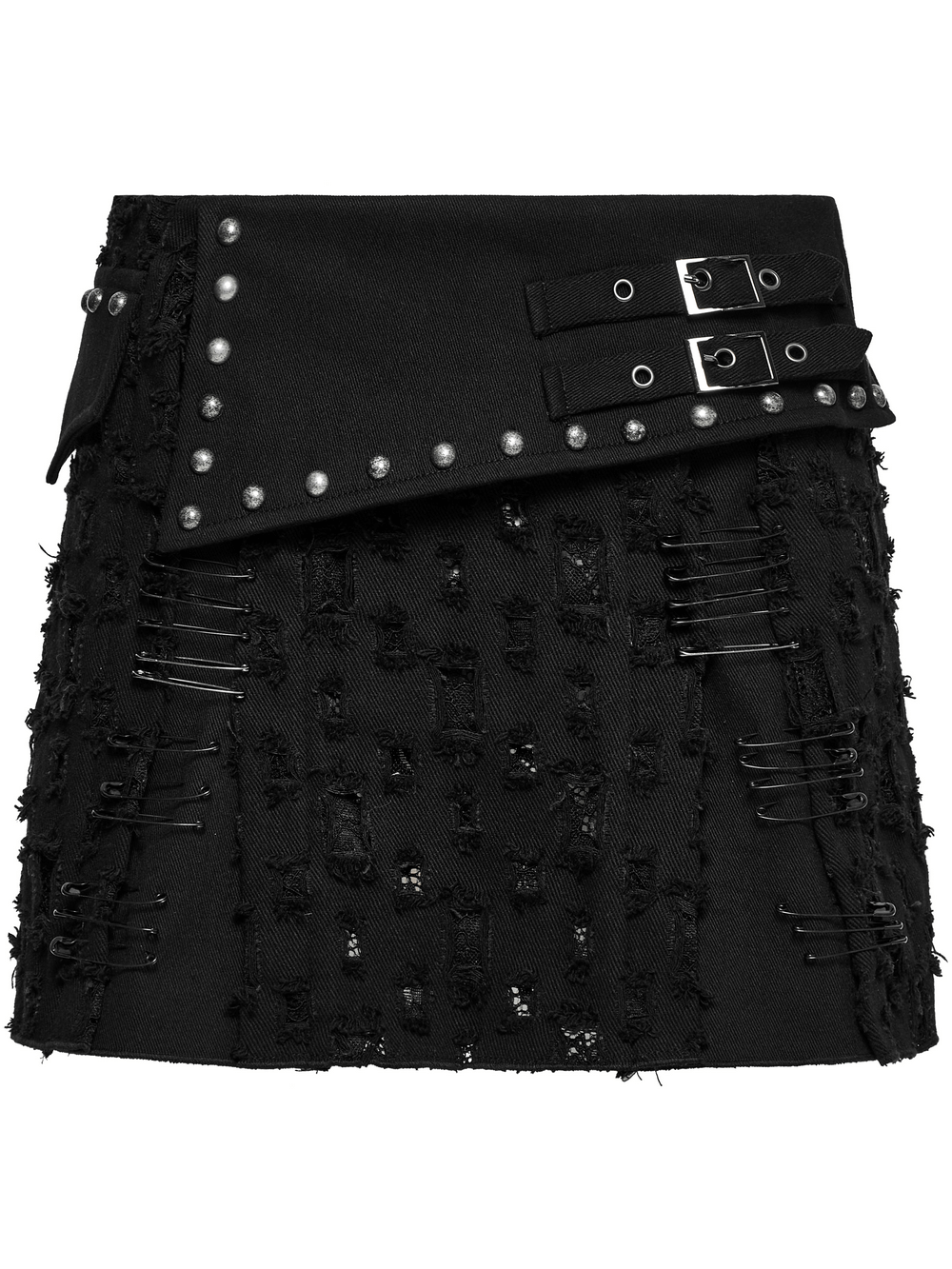 Studded Black Punk Mini Skirt with Safety Pins