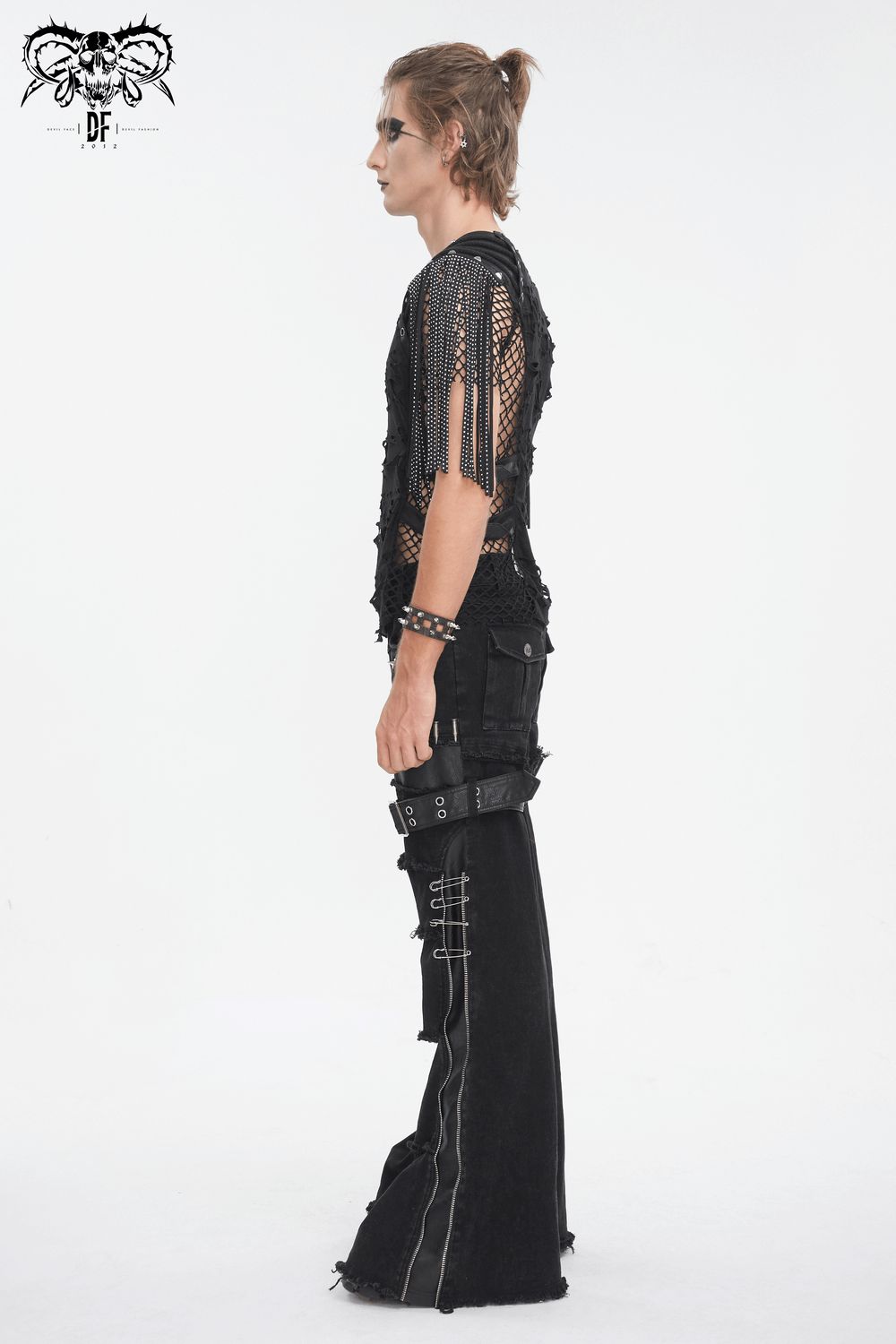 Stylish Black Mesh Tee Featuring Fringe Accents