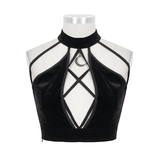 Stylish Black Women's Cross-Front Neck Crop Top