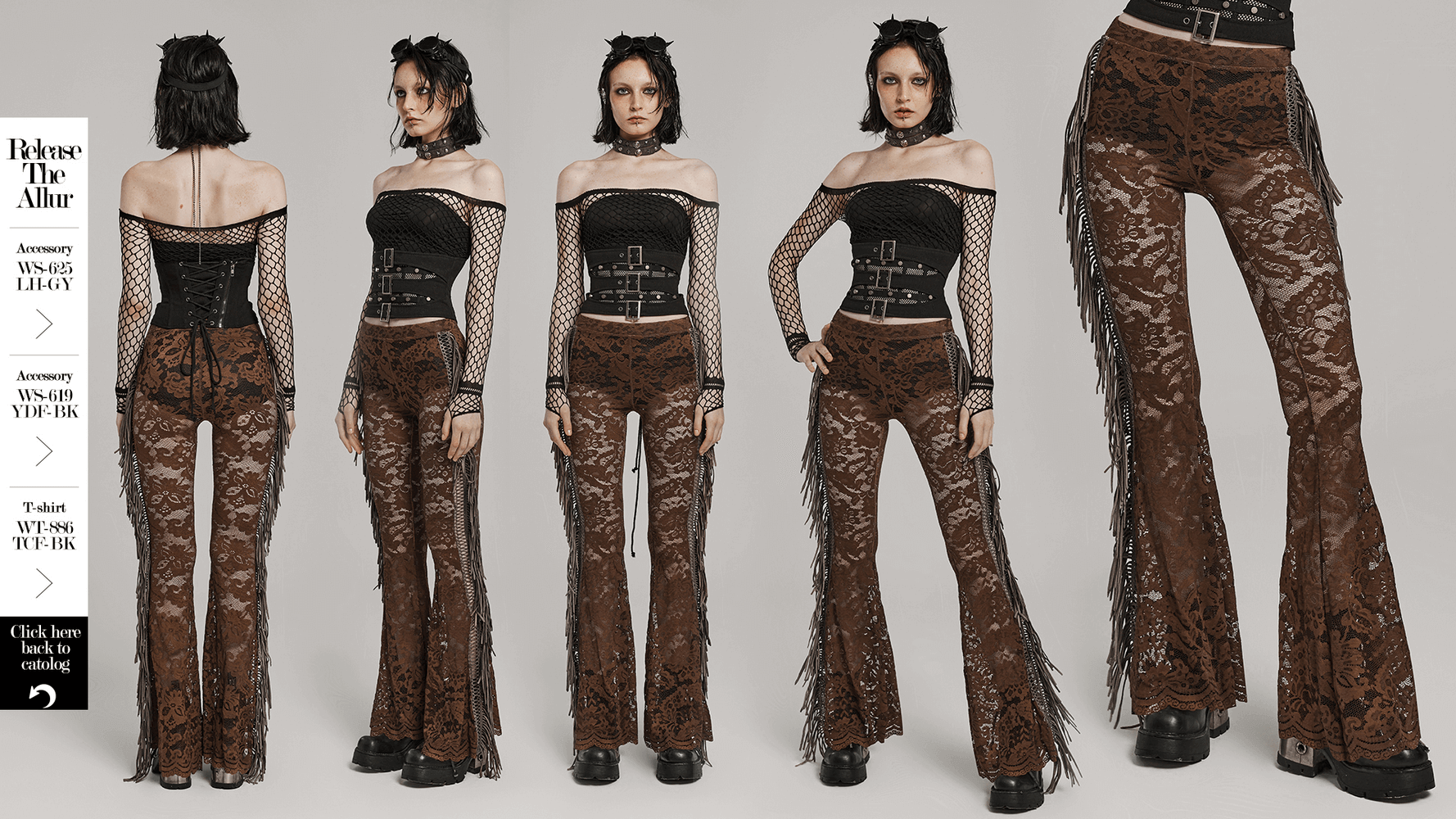 Stylish Brown Fringe Lace Pants with a Gothic Twist