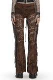Stylish Brown Fringe Lace Pants with a Gothic Twist