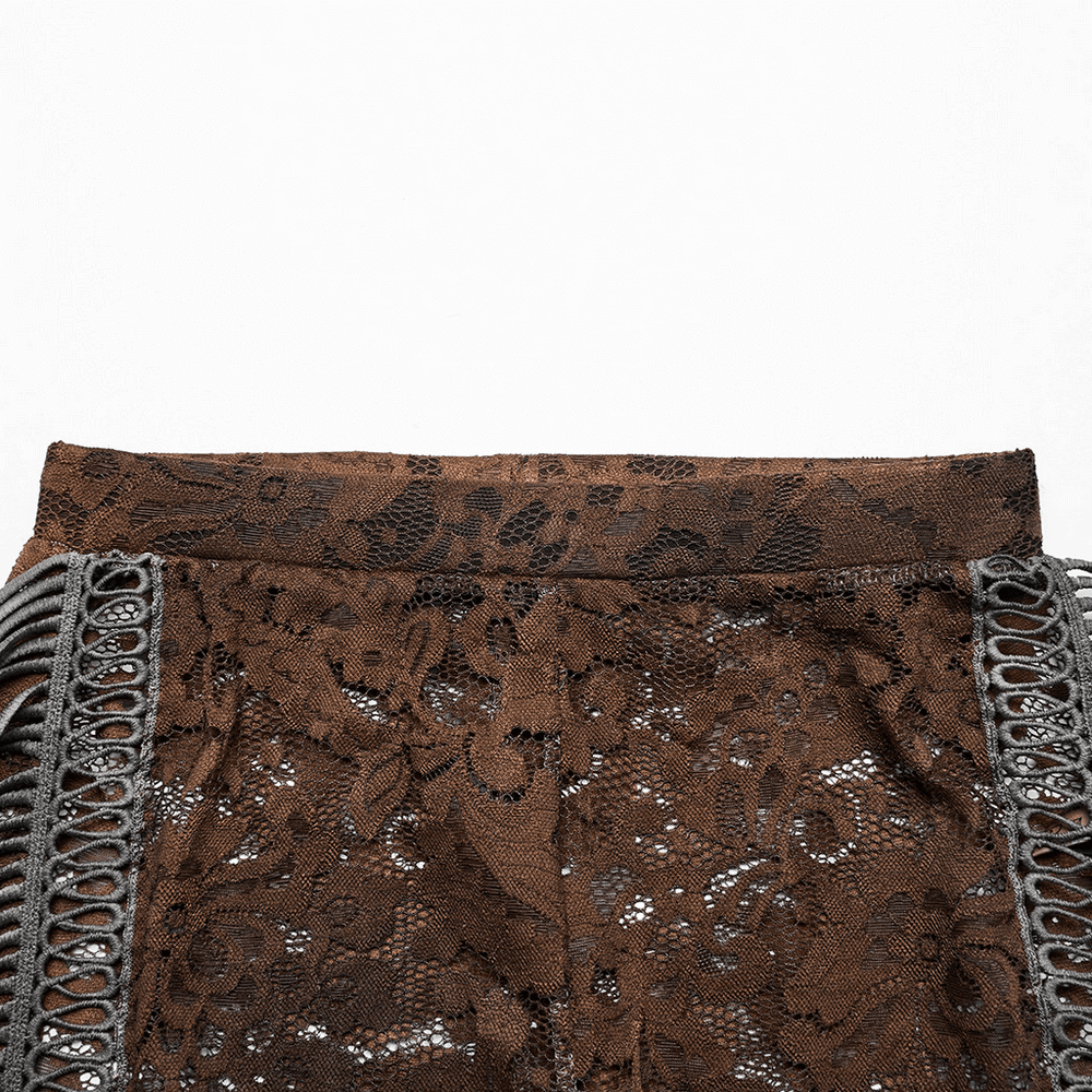 Stylish Brown Fringe Lace Pants with a Gothic Twist