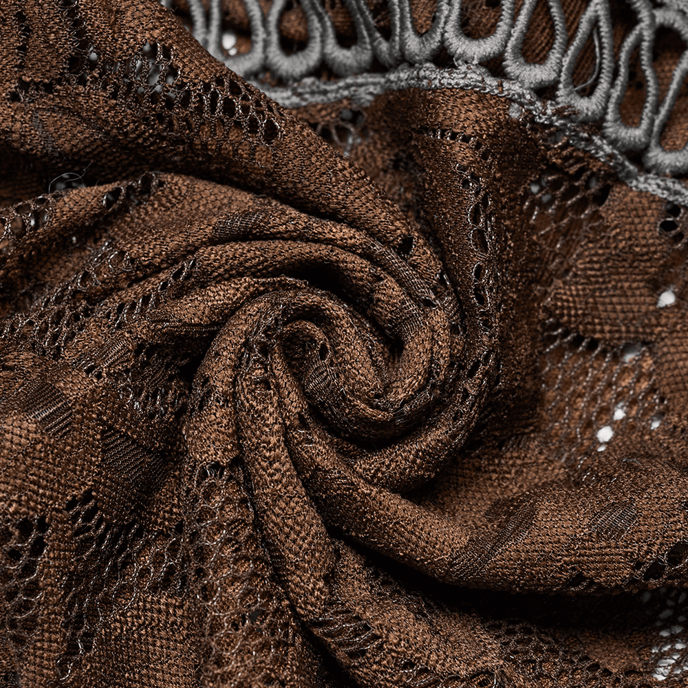Stylish Brown Fringe Lace Pants with a Gothic Twist