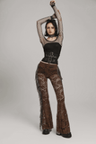 Stylish Brown Fringe Lace Pants with a Gothic Twist