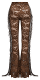 Stylish Brown Fringe Lace Pants with a Gothic Twist