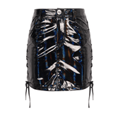 Stylish Faux Leather Mini Skirt with Lace-up Detailing
