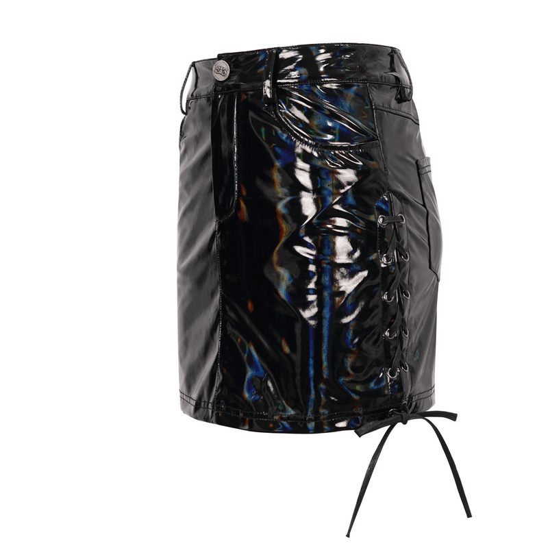 Stylish Faux Leather Mini Skirt with Lace-up Detailing