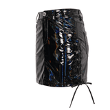 Stylish Faux Leather Mini Skirt with Lace-up Detailing
