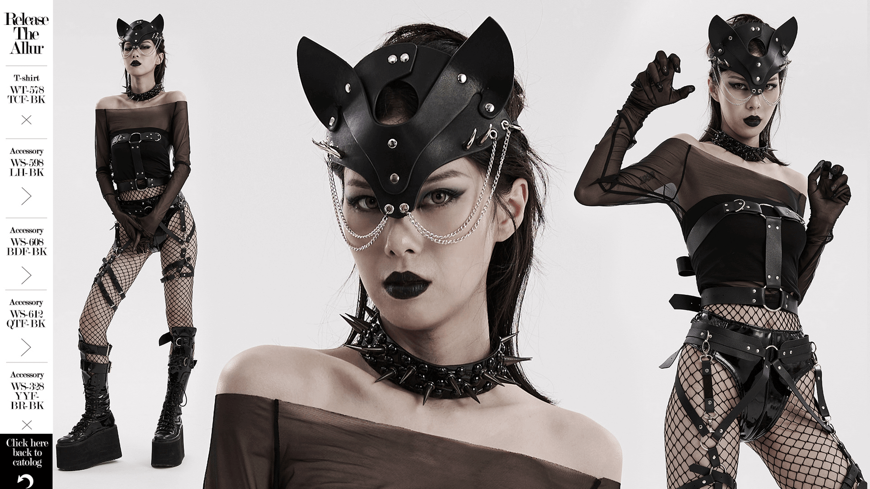Stylish Fox Mask in Faux Leather with Studs and Chains