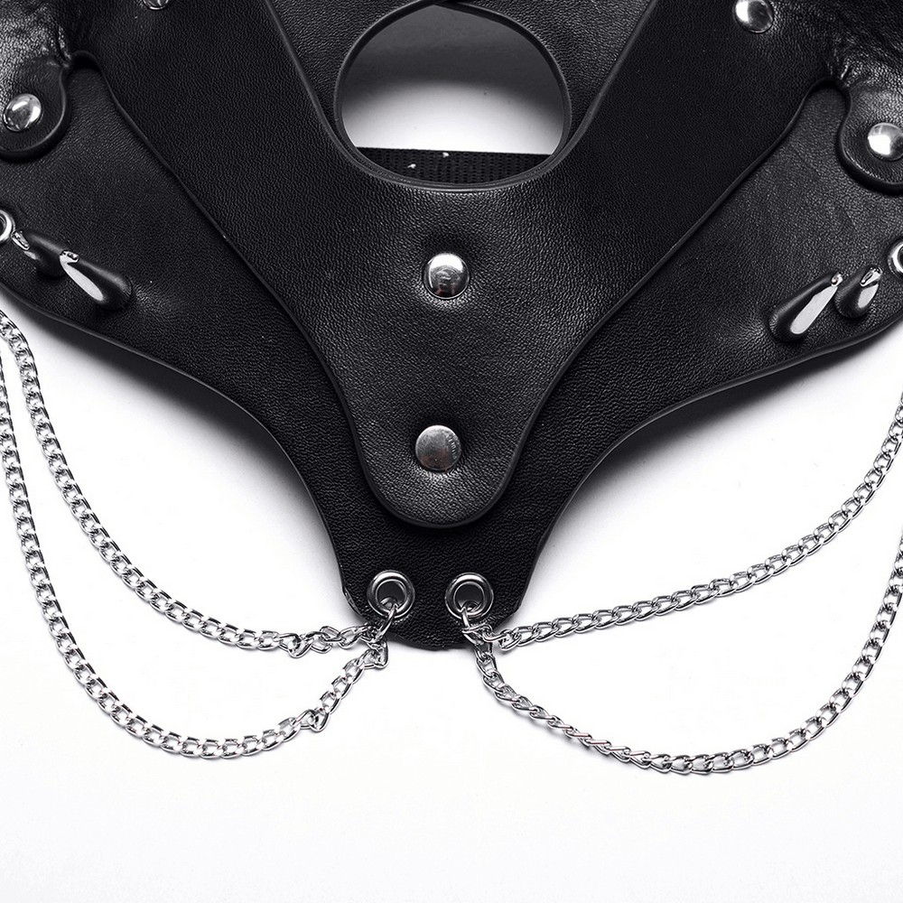 Stylish Fox Mask in Faux Leather with Studs and Chains