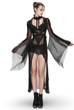 Stylish Gothic Chiffon Cape with Faux Cracked Leather