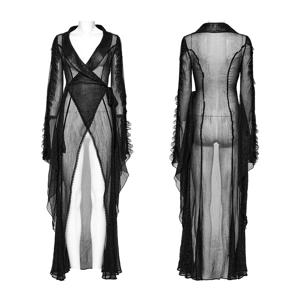 Stylish Gothic Chiffon Cape with Faux Cracked Leather