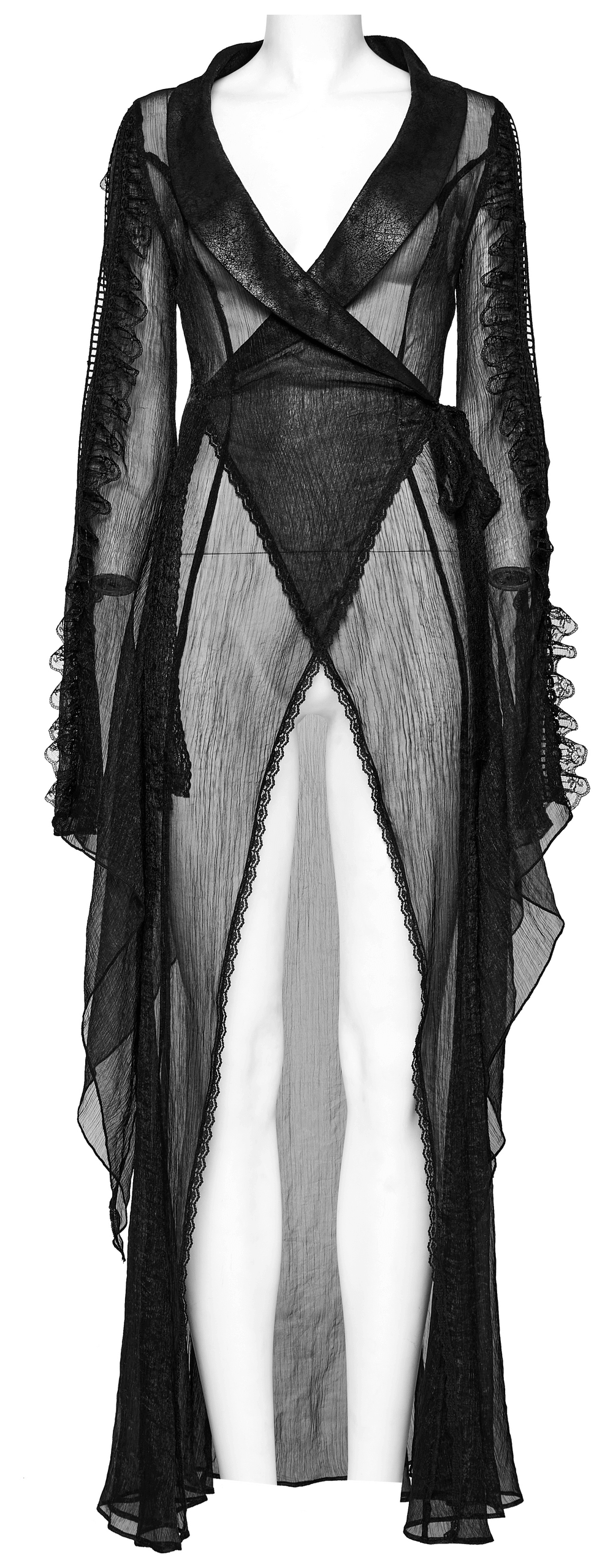 Stylish Gothic Chiffon Cape with Faux Cracked Leather