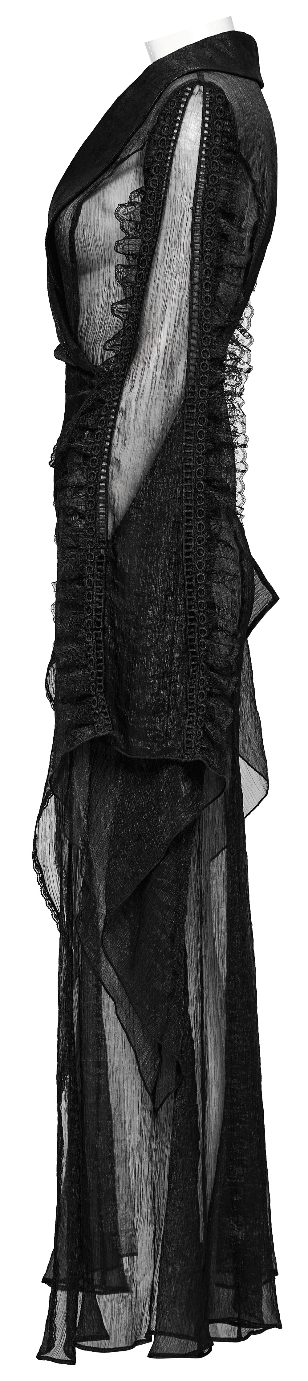 Stylish Gothic Chiffon Cape with Faux Cracked Leather
