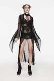 Stylish Gothic Chiffon Cape with Faux Cracked Leather