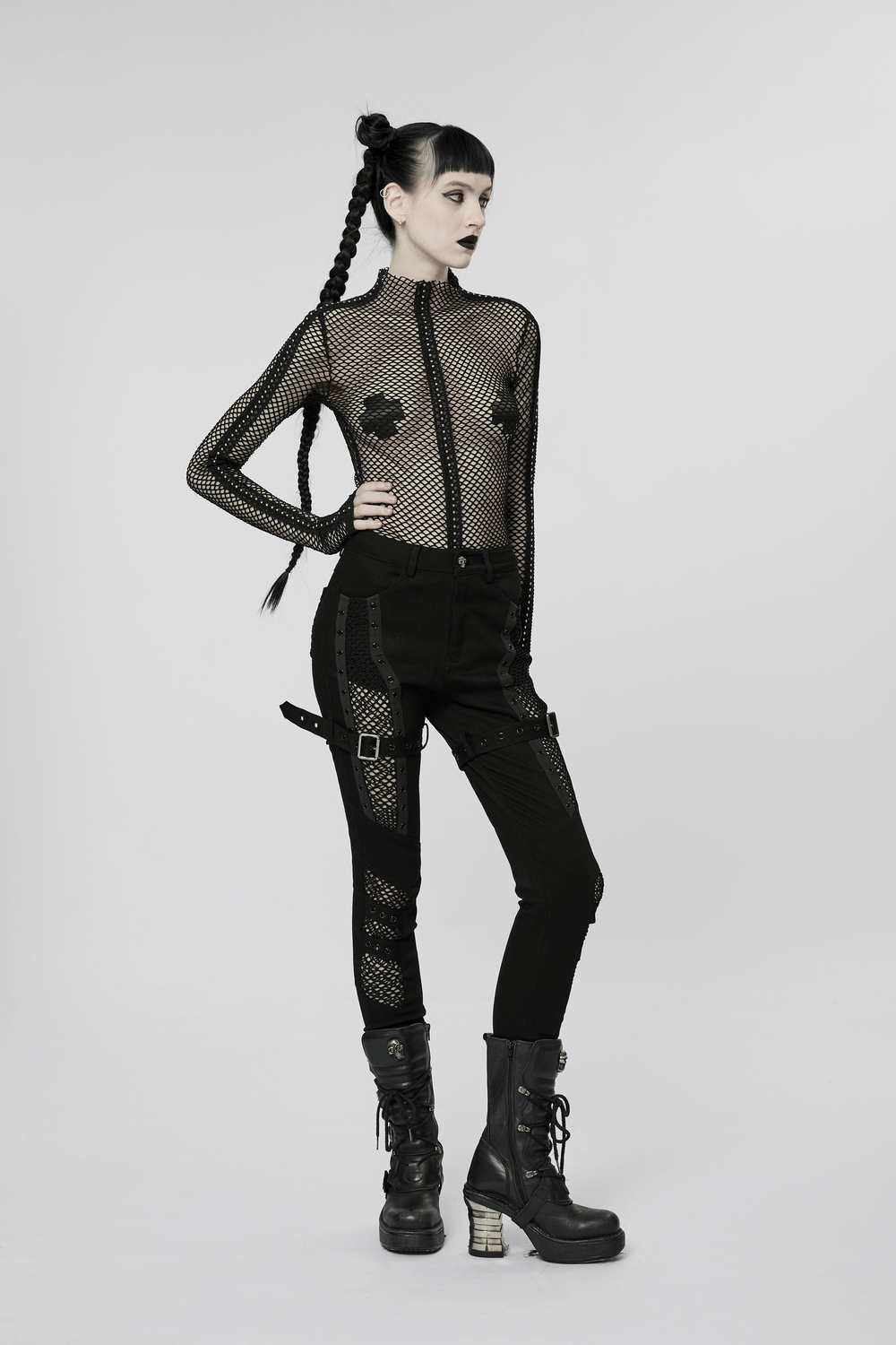 Stylish Gothic Trousers with Mesh Inserts for Women