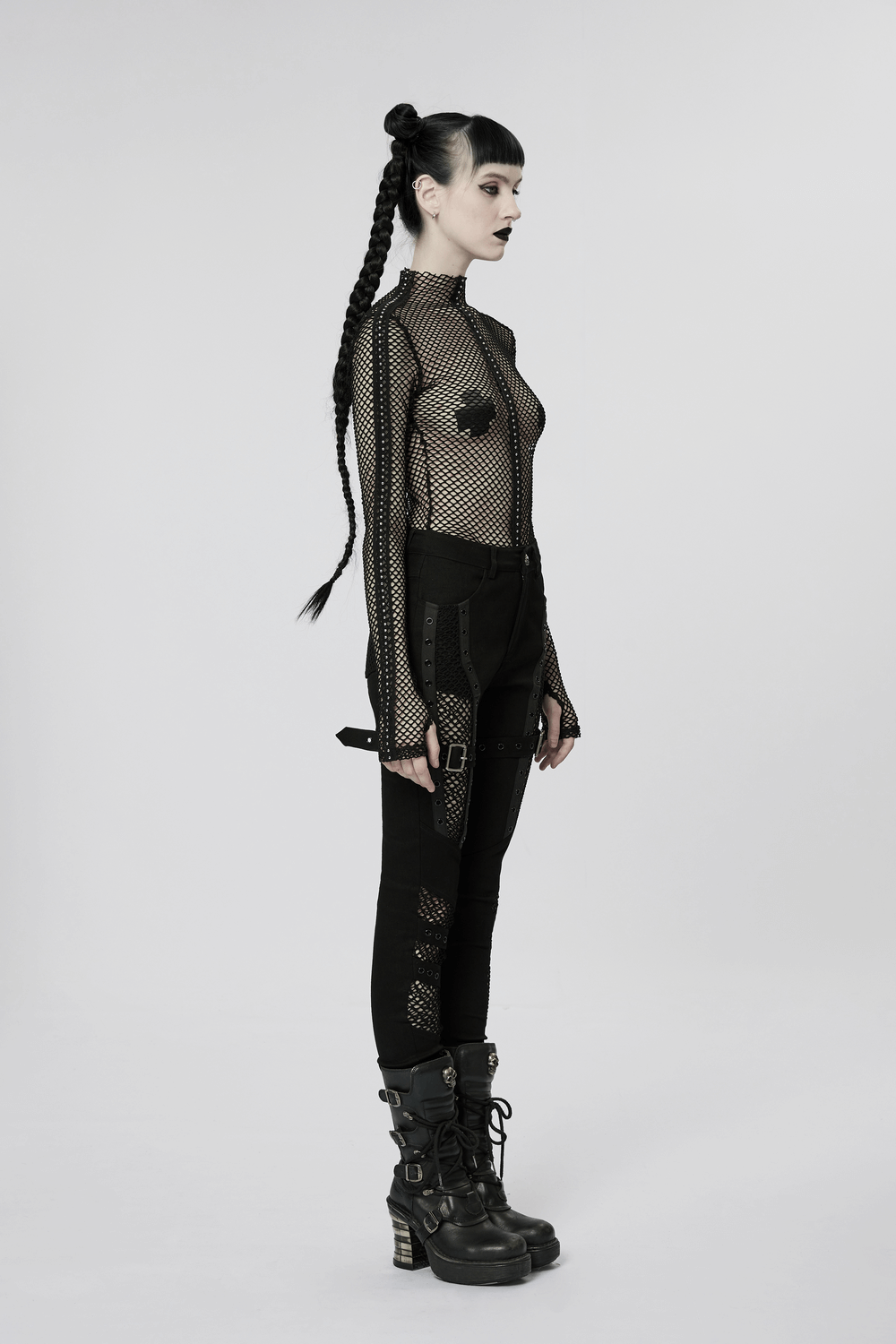 Stylish Gothic Trousers with Mesh Inserts for Women