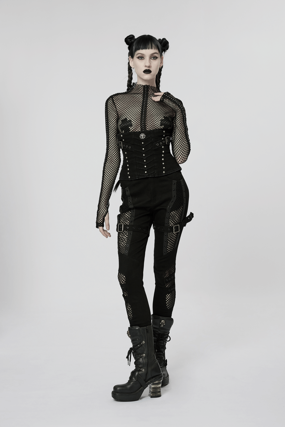 Stylish Gothic Trousers with Mesh Inserts for Women